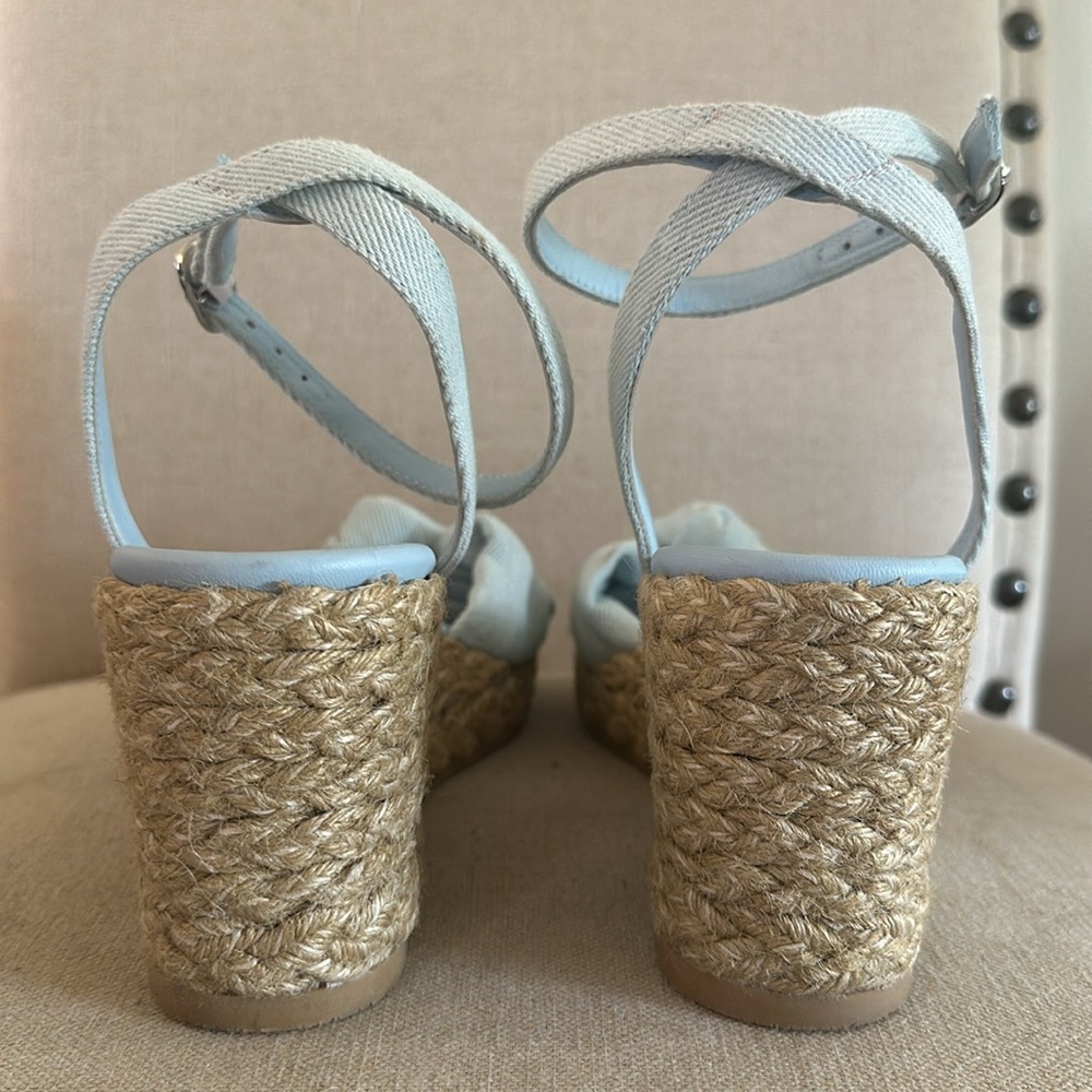 Stuart Weitzman Women’s Playa Espadrille Wedge Bow Sandals Blue Tan Size 8.5 - Picture 8 of 10